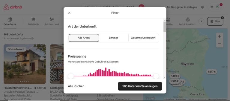 Suchfunktion auf Airbnb einstellen
