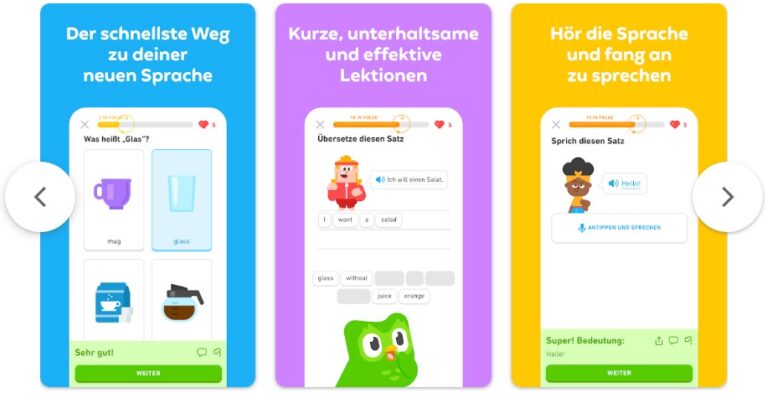 Übersicht über Duolingo, eine Sprach-App